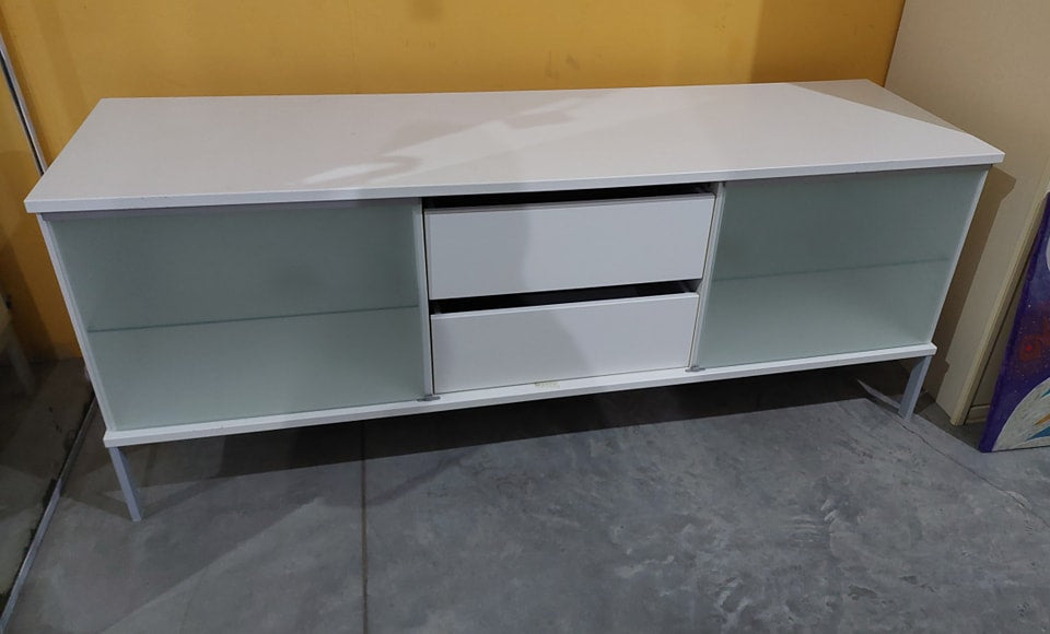 Porta Tv Bianco Vetri Scorrevoli 2/c Cm179x59x66h