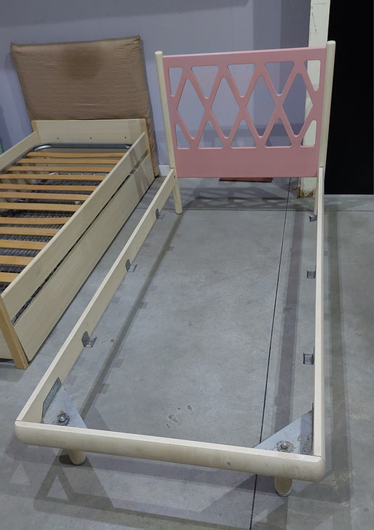 Letto Singolo Legno Bianco/rosa Con Rete Doghe