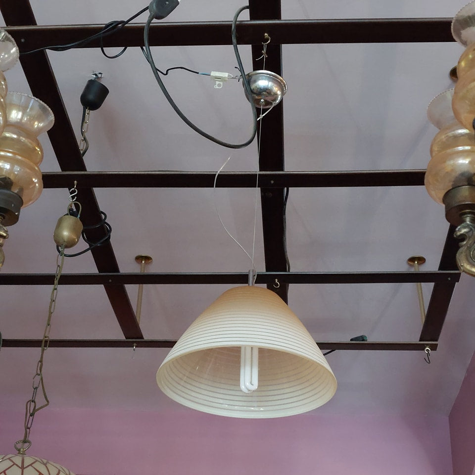 Lampadario A Sospensione Campana Vetro Righe 1/l