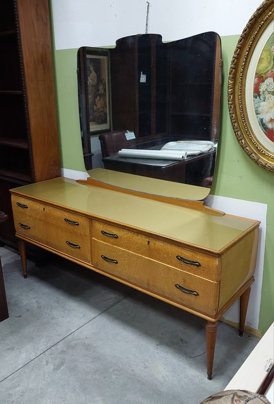 Cassettiera Acero* Anni '50 6/cassetti Con Specchio Cm168x50x75h