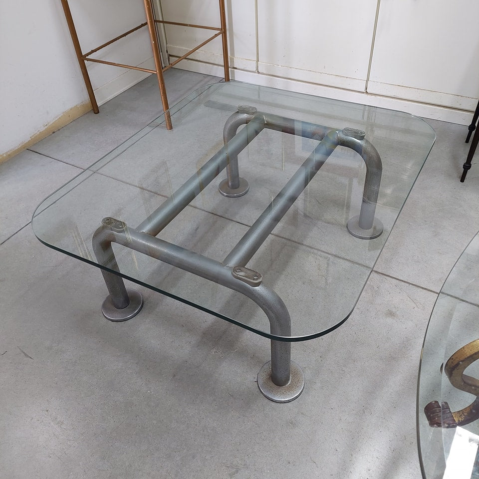 Tavolino Metallo/vetro Anni '70 Cm80x70x32h