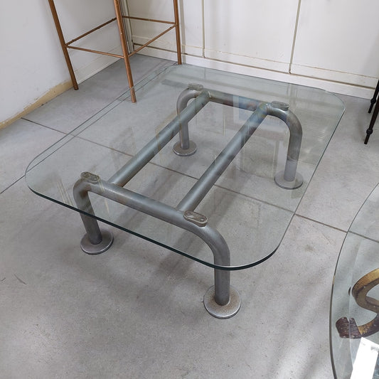 Tavolino Metallo/vetro Anni '70 Cm80x70x32h