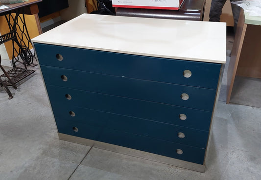 Cassettiera Blu 5/c Anni '70 Cm102x59x75h