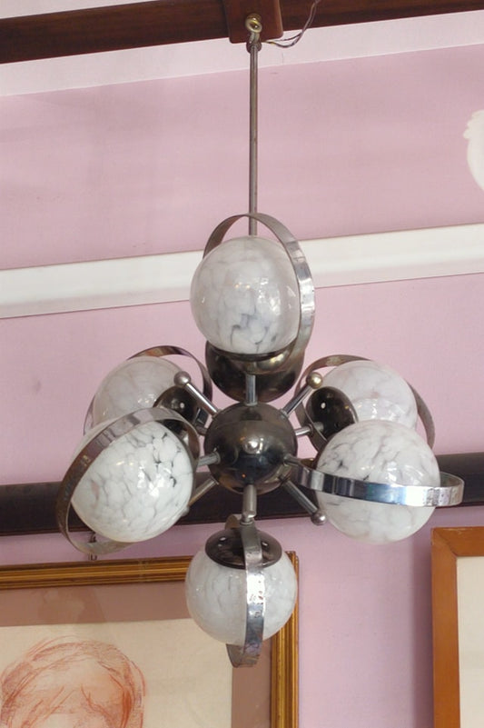 Lampadario Acciaio/sfere Vetro* Di Murano St.sciolari 6/l