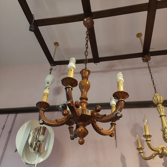 Lampadario Legno Intagliato 5/l