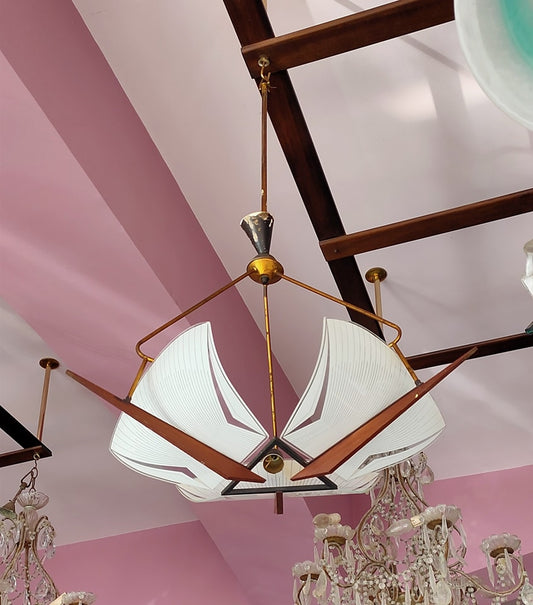 Lampadario* Ferro/vetro Anni '50 3/l