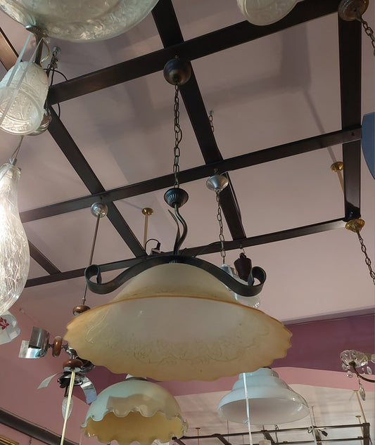 Lampadario Ferro/cupola Vetro 1/l