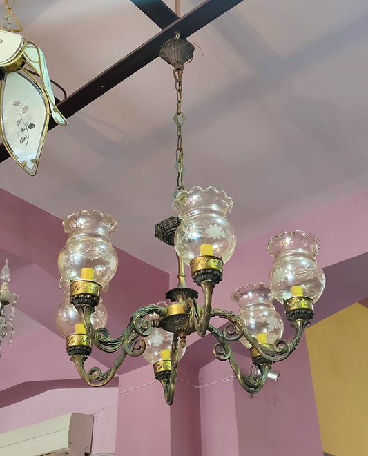 Lampadario Ottone/coppe Vetro 6/l