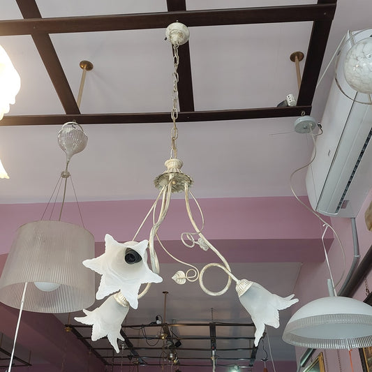 Lampadario Ferro Bianco 3/coppe Vetro Fiore