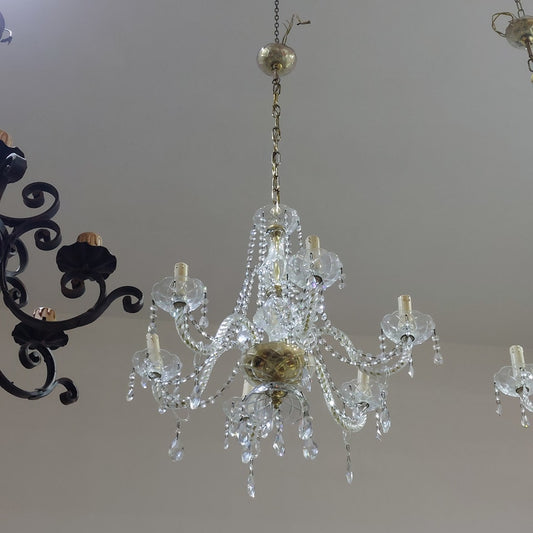Lampadario Vetro Di Murano/cristallo Anni '60 6/l