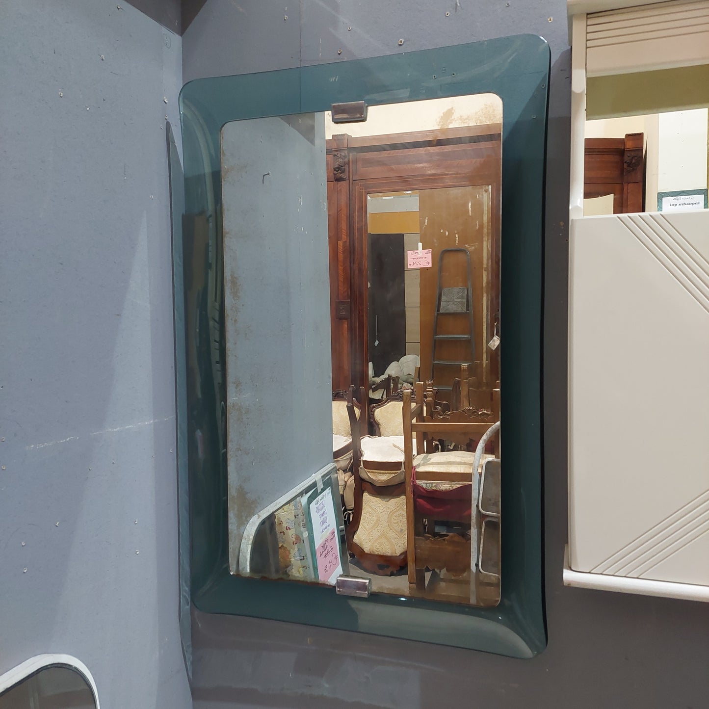 Specchio Cornice Vassoio Vetro Anni 70 Cm58x88