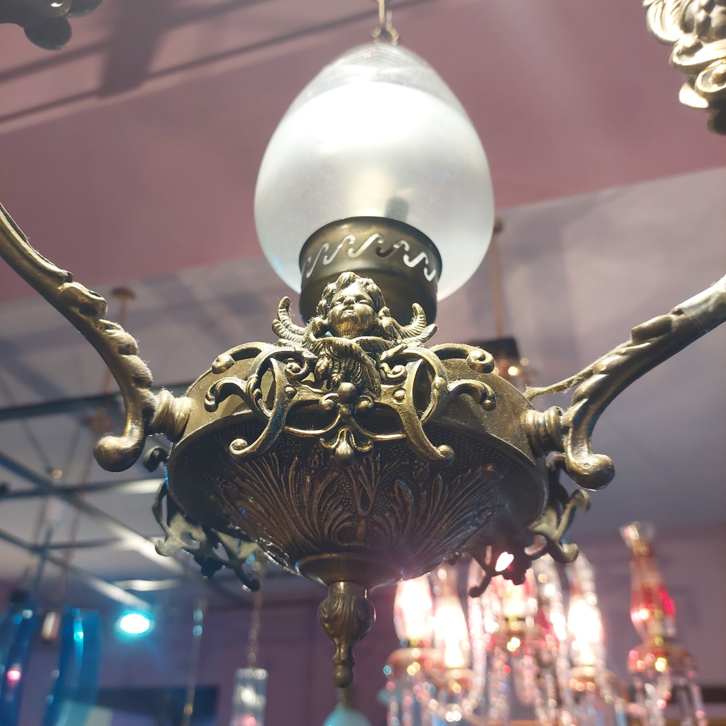Lampadario Ottone Boccia Vetro 1/luce