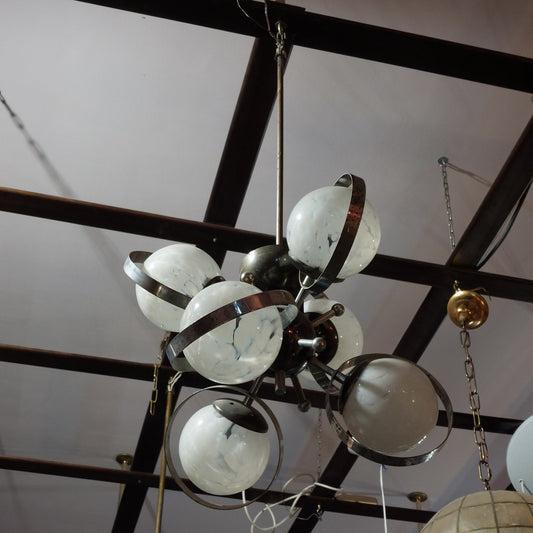 Lampadario Acciaio/sfere Vetro* Di Murano St.sciolari 6/l