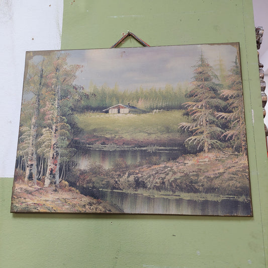 Quadro Stampa Su Cartone Casa Sul Lago Cm39x29,5