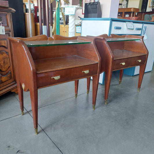 Coppia Comodini 2/c Legno/vetro Anni 50 Cm65x34x63h