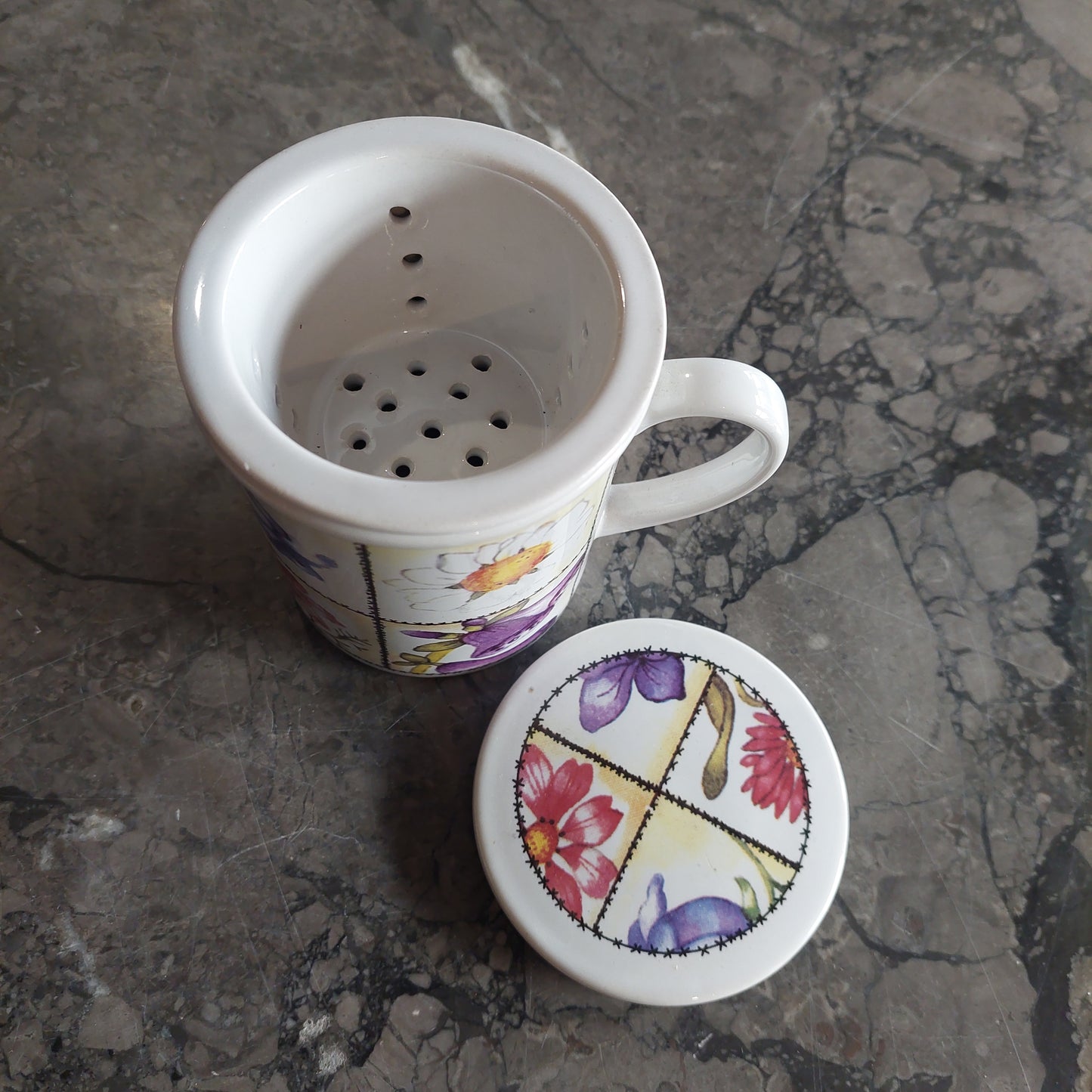 Tazza Tisaniera Ceramica Decoro Fiori