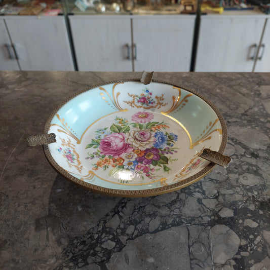 Posacenere Rialzato Porcellana Limoges Ottone
