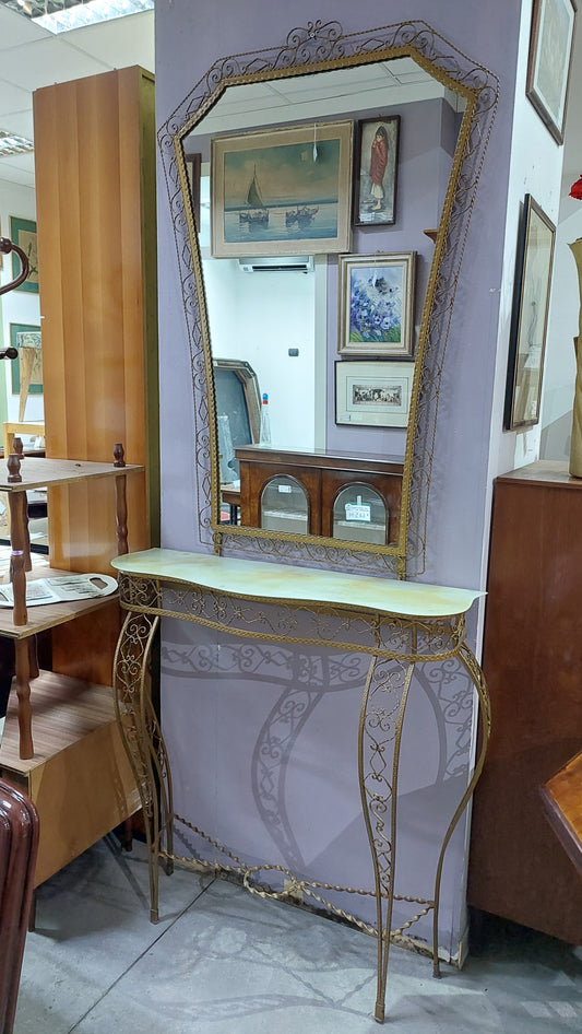 Consolle Con Specchio Ferro Battuto Oro Anni 50