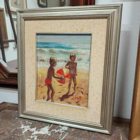 Q/coppia Bambini In Spiaggia Di Gi 89 Cm42x48