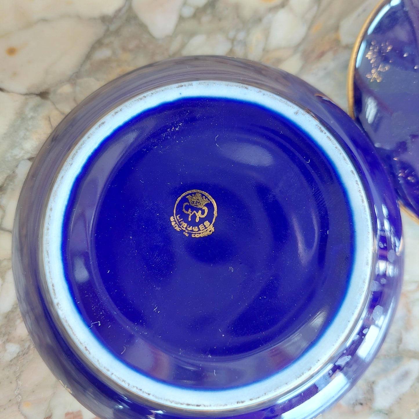 Scatolina Porcellana Limoges Blu Cobalto Oro