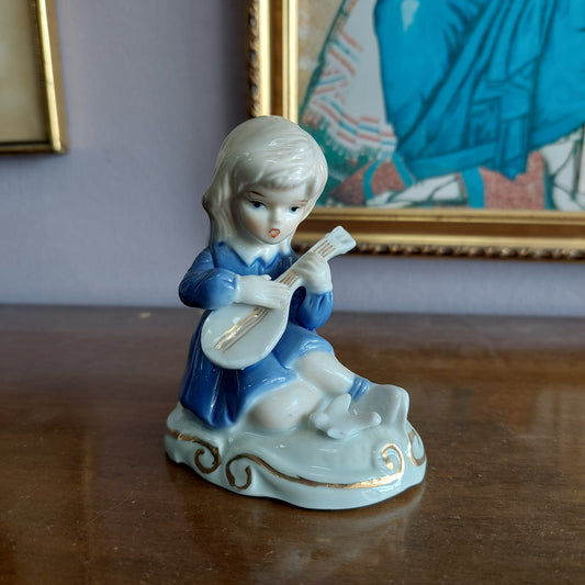 Statuina Bimba Con Mandolino Porcellana