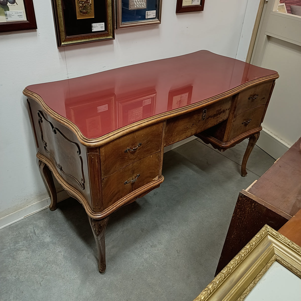 Scrivania* Piano Vetro Bordeaux Antica Cm130x61x80h