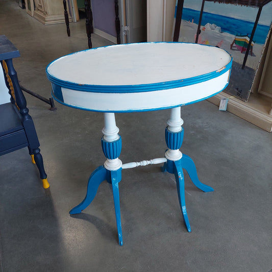 Tavolino Legno Bianco/blu 2/c Cm52x36x57h
