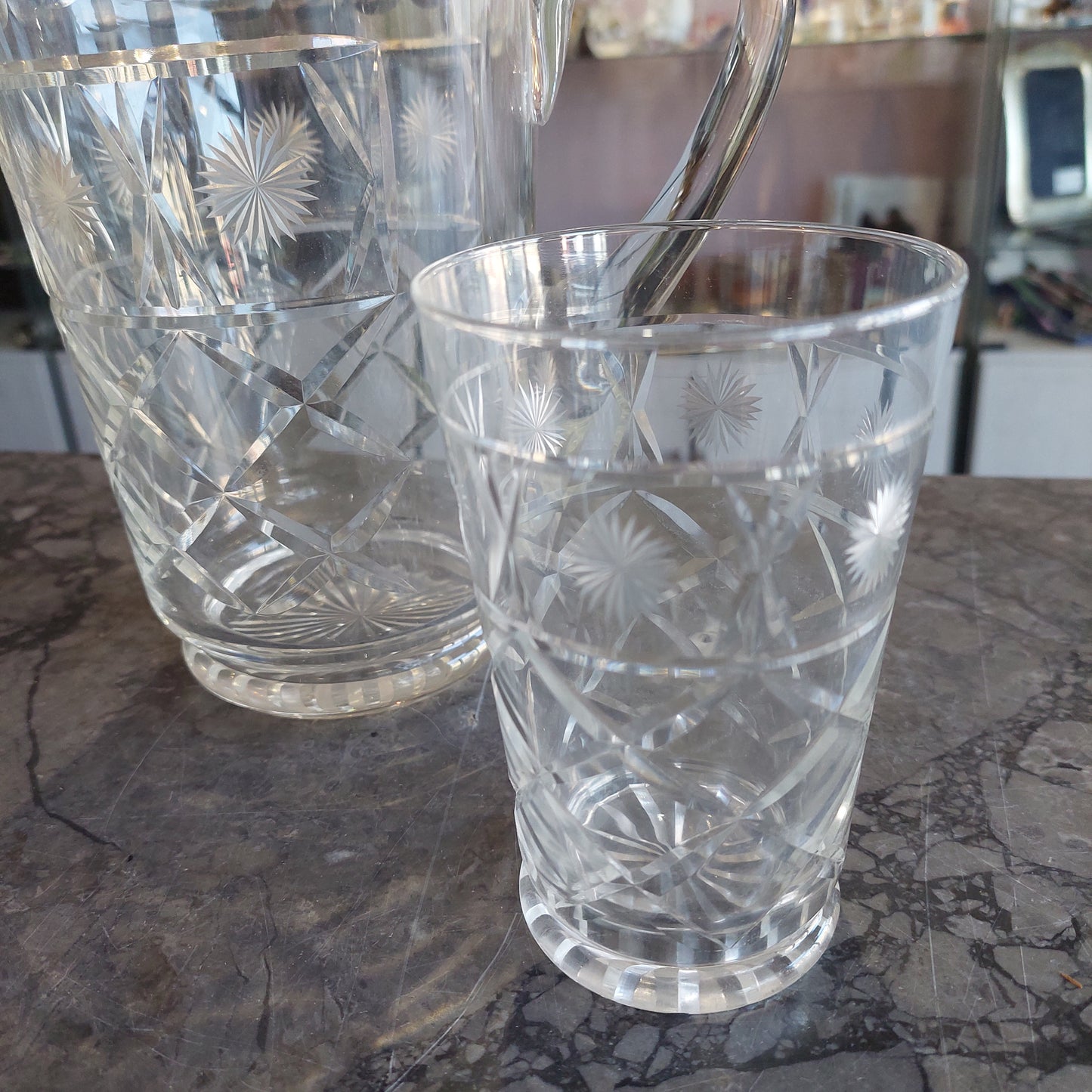 Set/caraffa Cocktail + 4 Bicchieri Cristallo Molato Anni 50