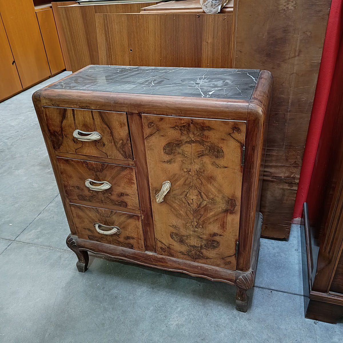 Mobiletto St. Decò Con Marmo 3/c 1/s Cm63x30x70h