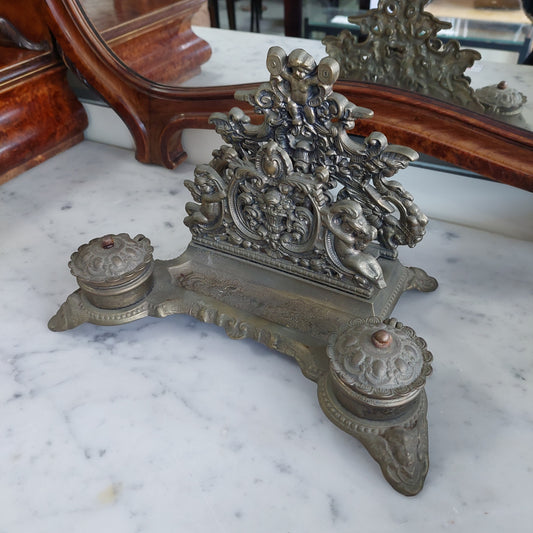 Portalettere Calamaio Antico C/puttini Bronzo Dorato