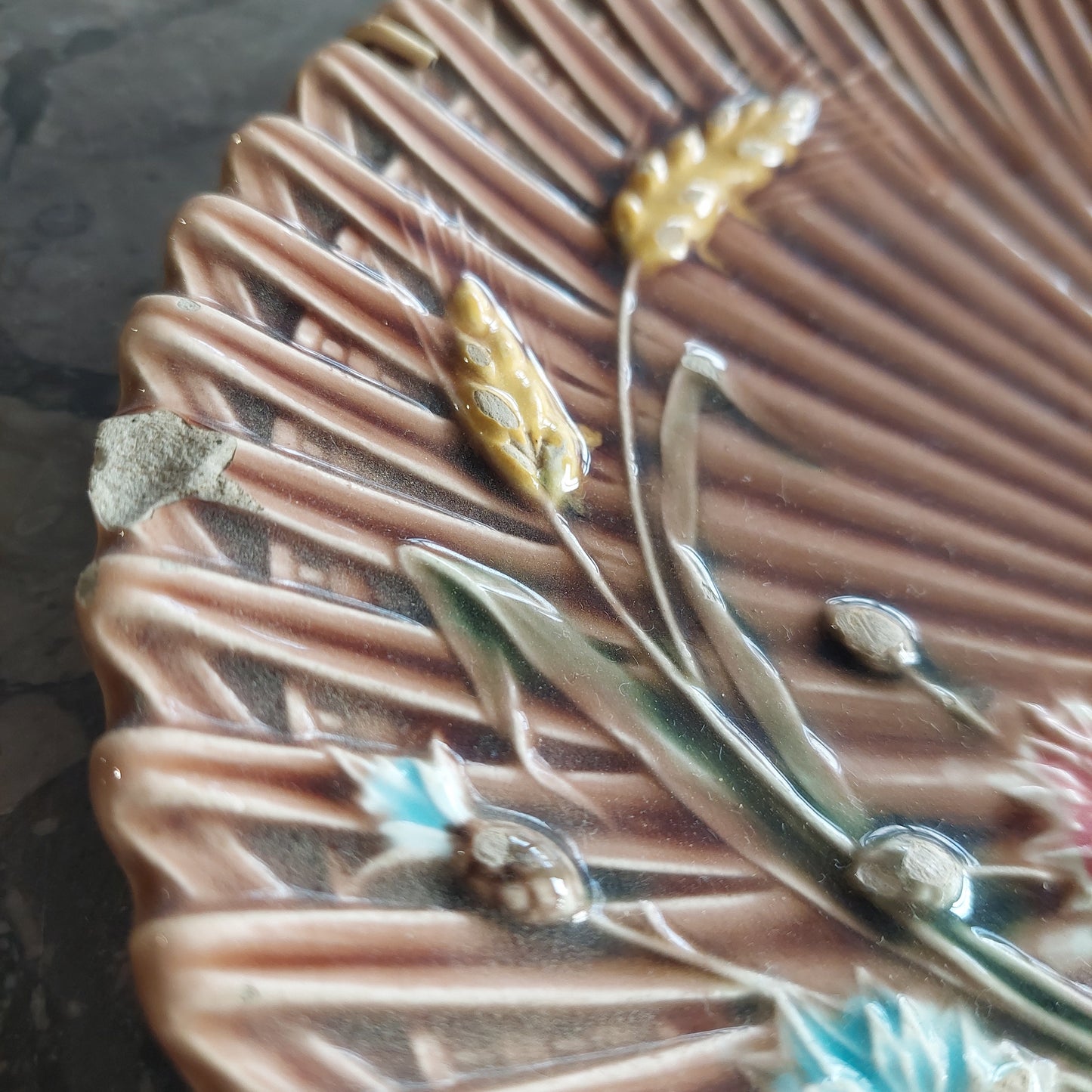 Piattino Porcellana* Maiolica Barbotine Fine '800 D20