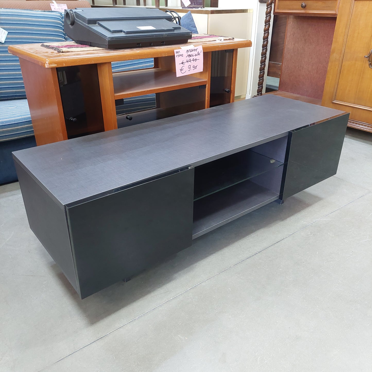 Mobile Porta Tv Grigio E Nero 2/s Cm130x45x46h