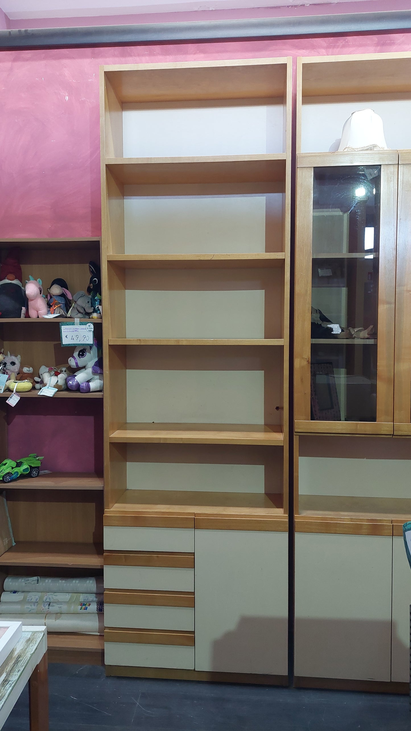 Libreria Legno Bicolore 4/cassetti Cm76x33x251h
