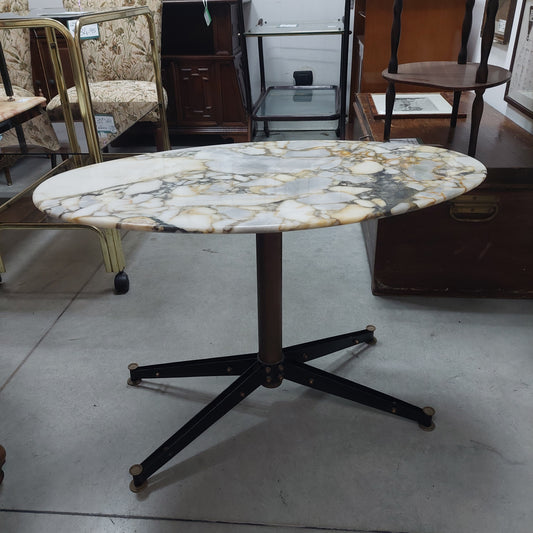 Tavolino Base Ferro/ottone Anni 50 Piano Marmo Ovale 78x46x53h