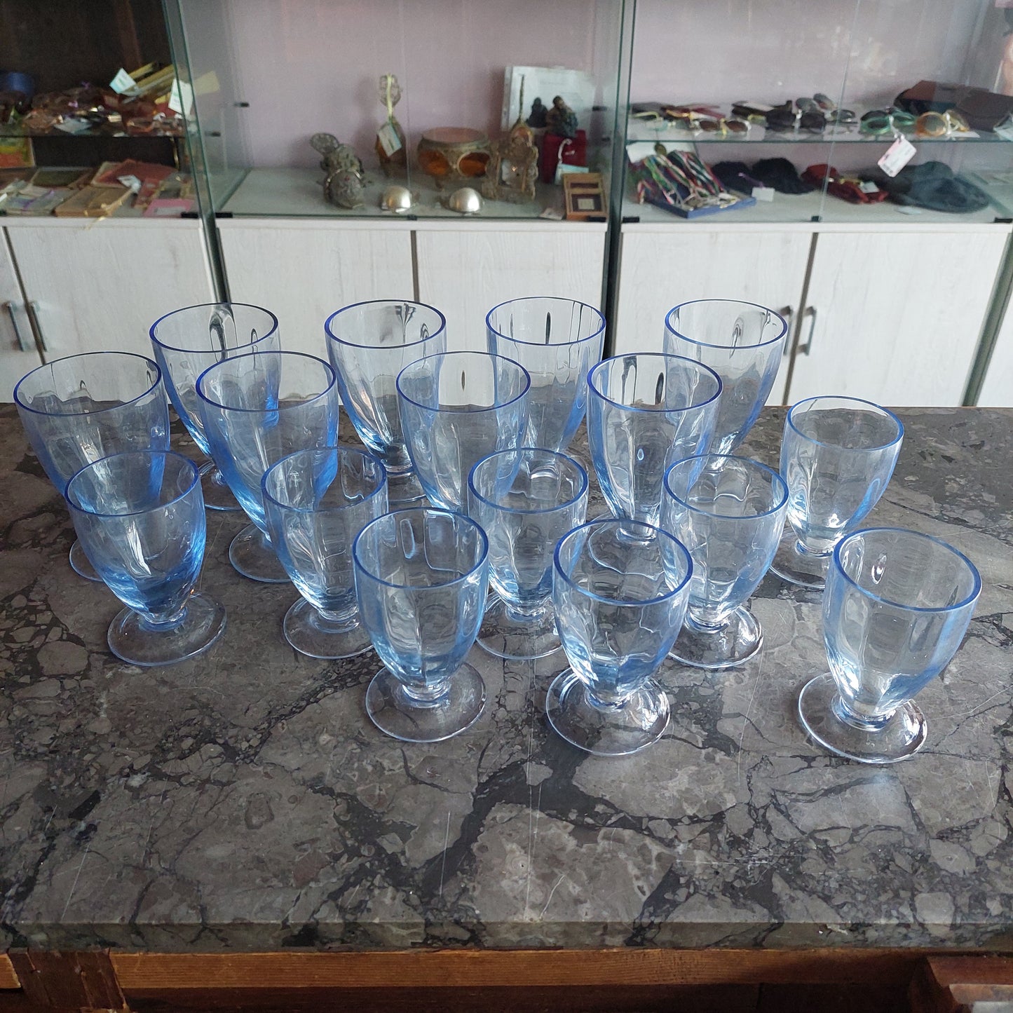 Set/16 Calici Vetro Azzurro Vintage