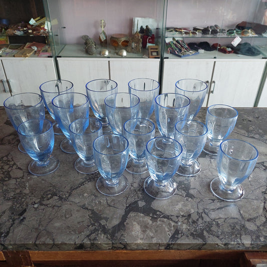 Set/16 Calici Vetro Azzurro Vintage