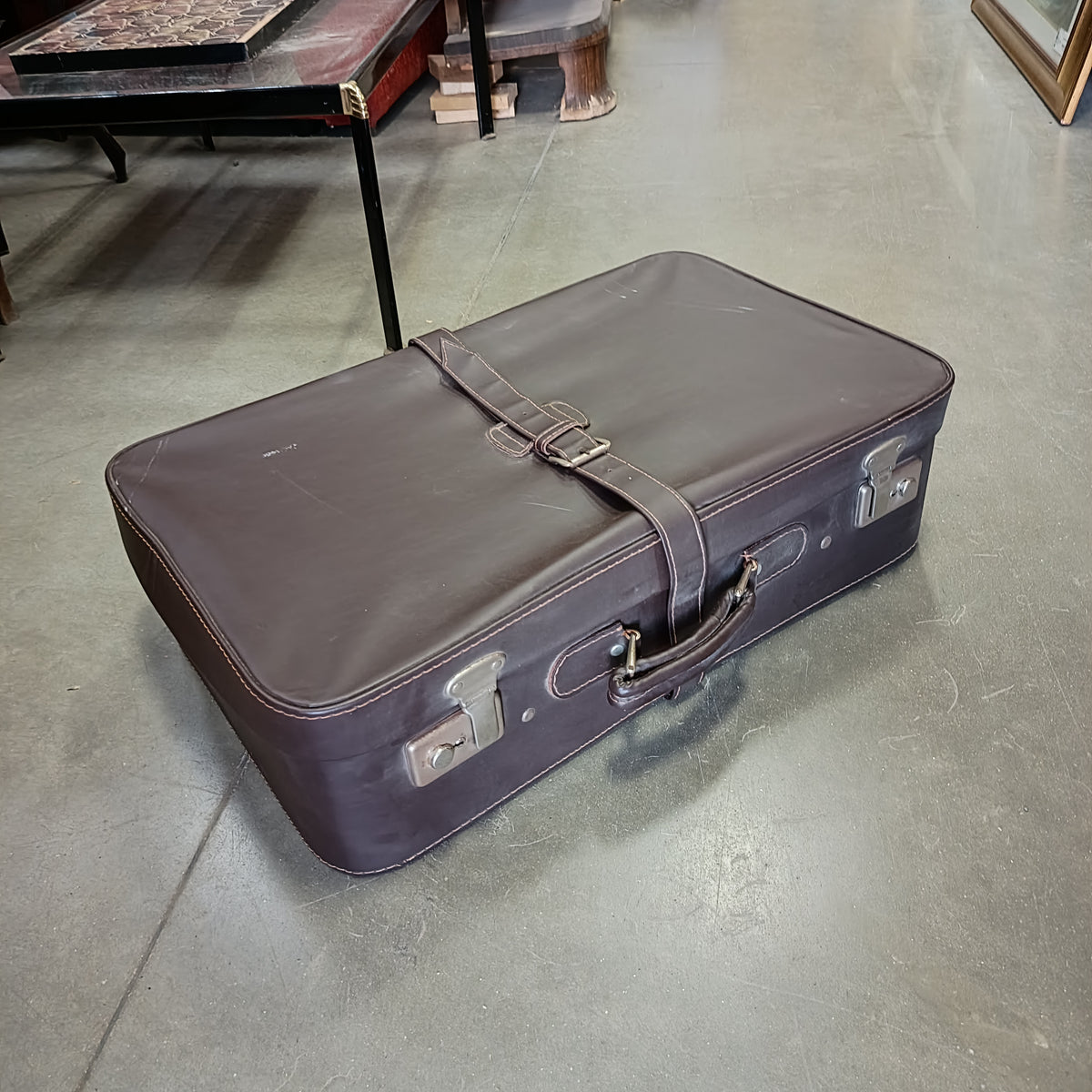 Valigia Vintage Pelle Marrone Con Cinghia Cm64x39x17,5