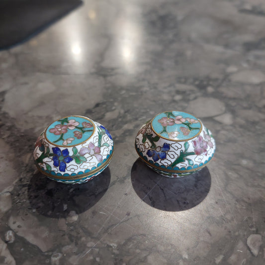 Coppia Mini Scatoline Tonde Cloisonnè Cinese