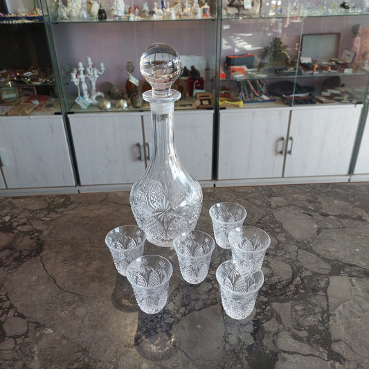 Set/rosolio 6 Bicchierini + Bottiglia Vetro Molato