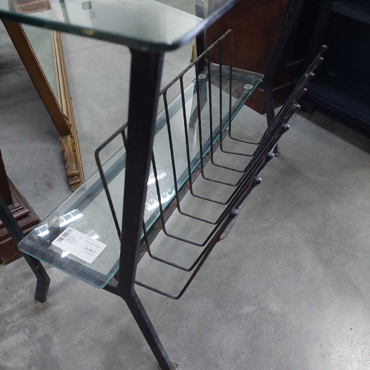 Tavolino Portariviste Ferro Anni '70 2 Vetri Cm76x36x57h