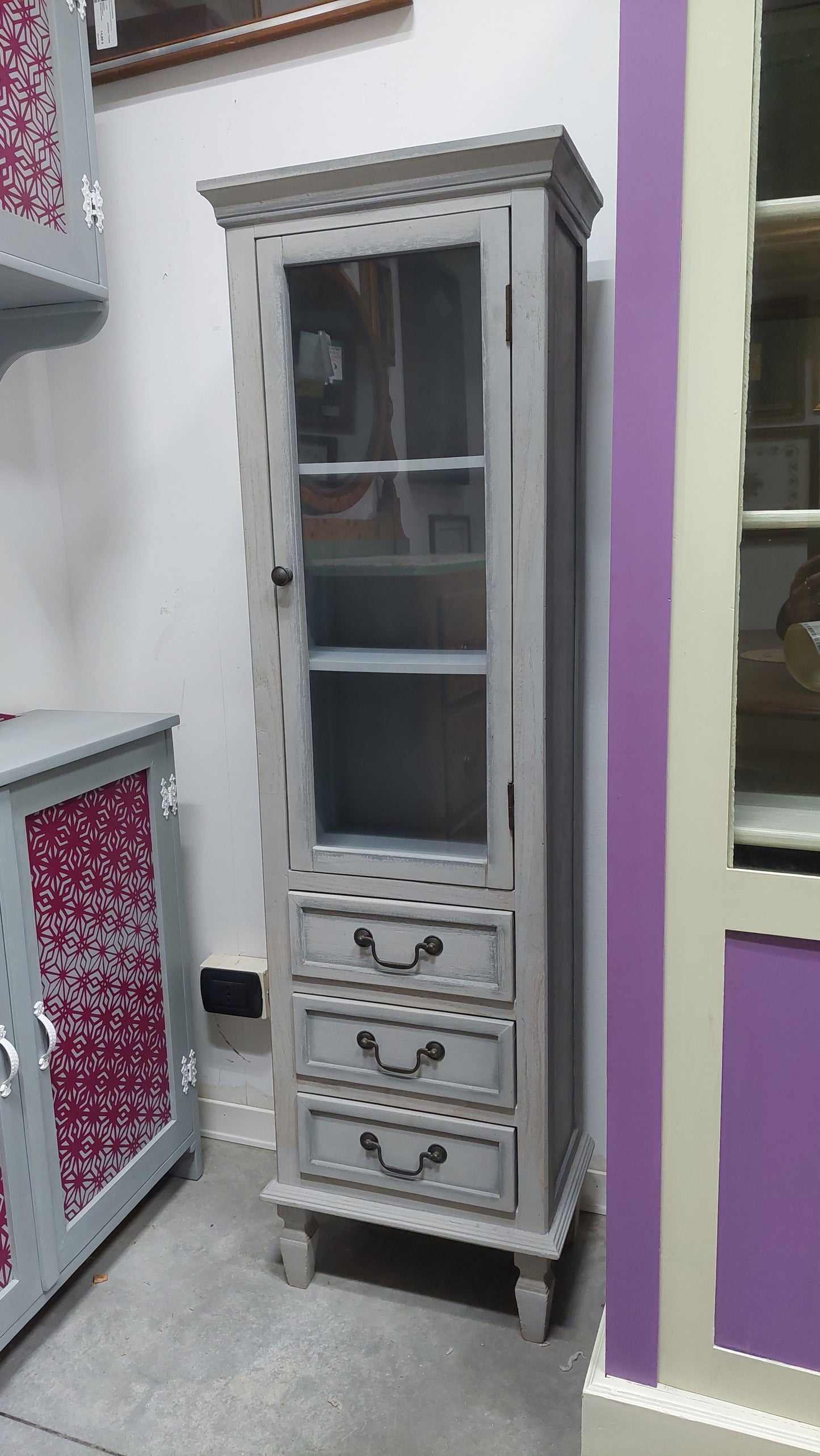 Vetrinetta 1 Anta 3 Cassetti Cm43x27x148h