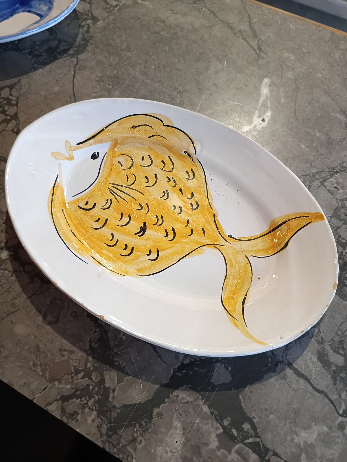 Piatto Ovale Pesce Vintage Ceramica Artistica Cm26x18