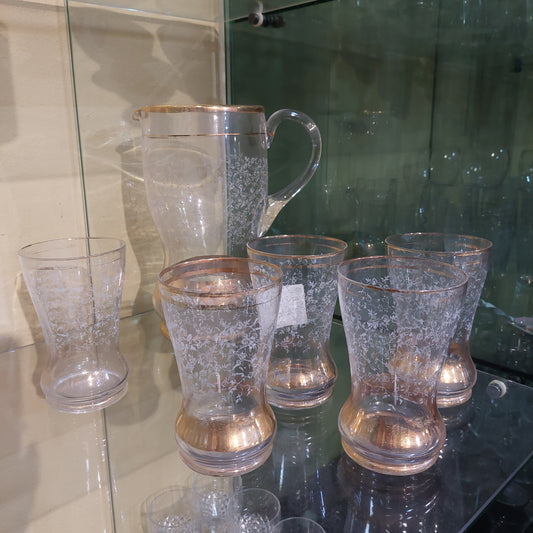 Set/caraffa+5 Bicchieri Dec Fiori/bagno Oro*