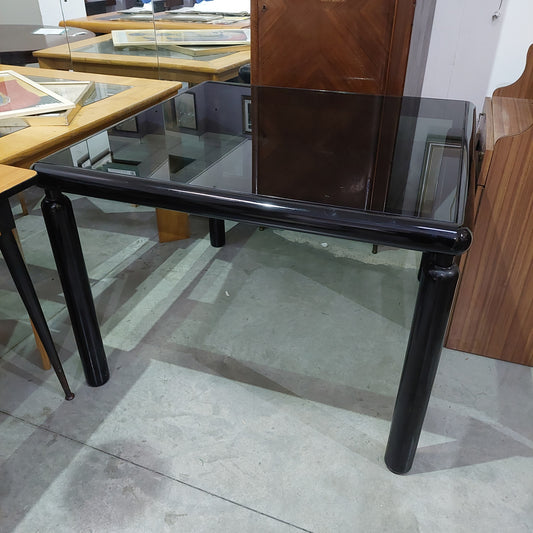 Tavolo Laccato Nero Vetro Anni 80 Cm110x100x78h