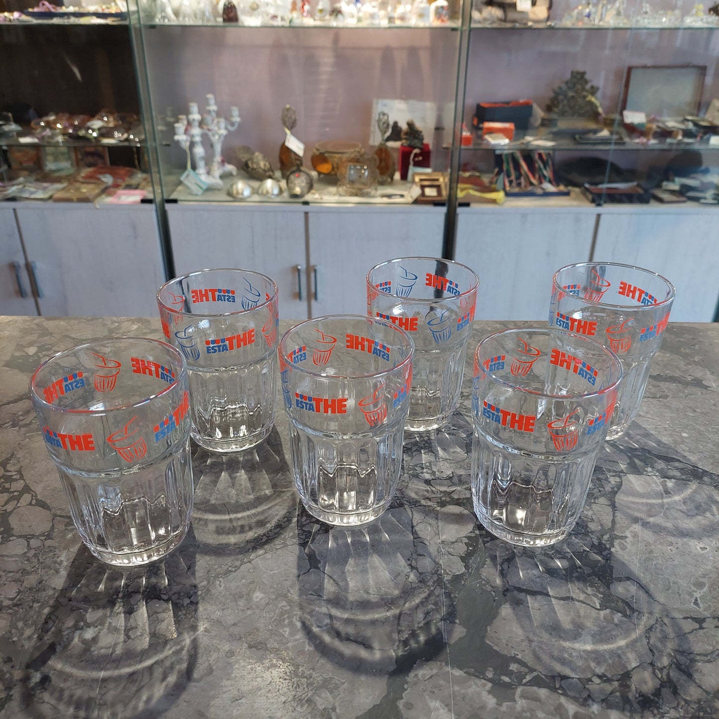 Set/6 Bicchieri Vetro Pubblicitari Estathe Vintage