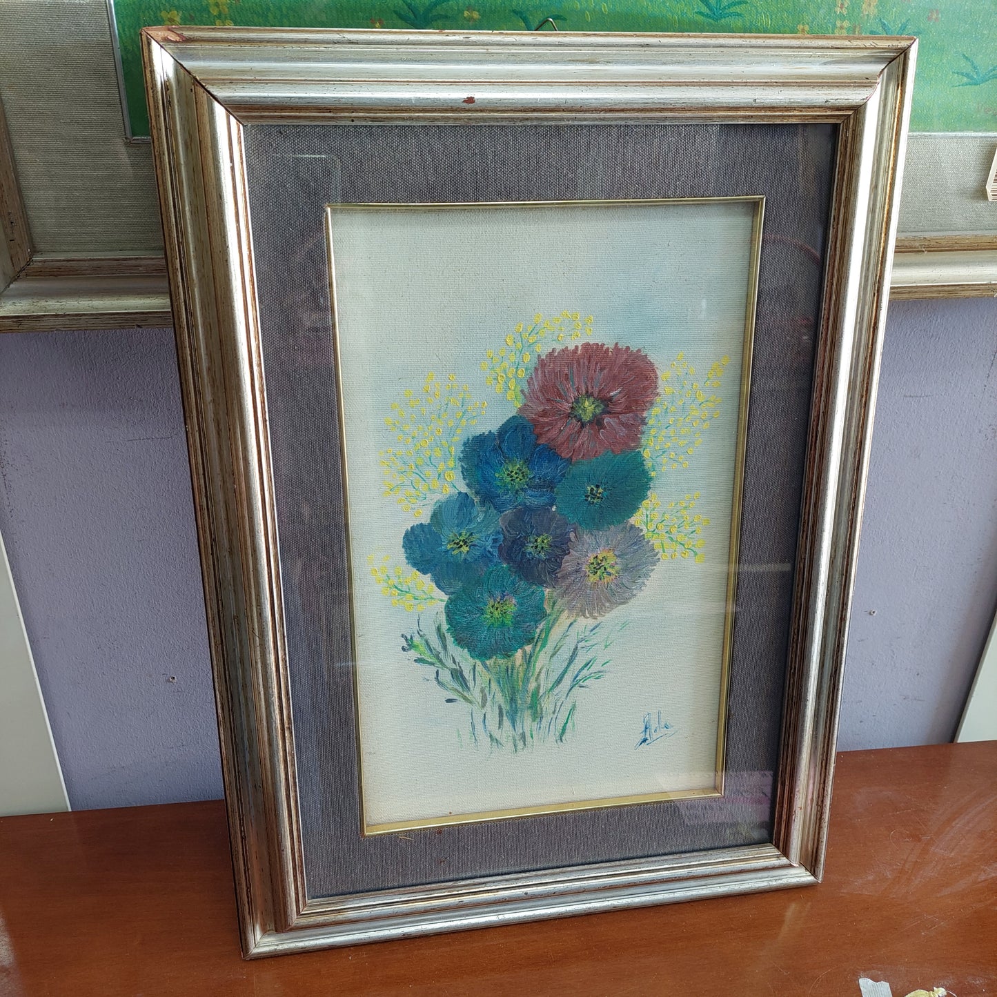Q/fiori Olio Su Tela Di Ada Cm40x55