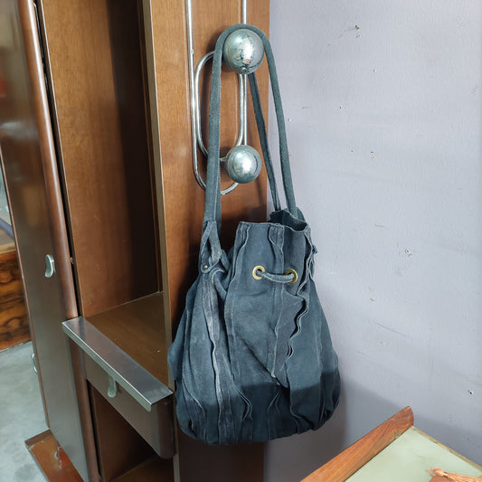 Borsa Morbida Secchiello In Pelle Scamosciata Blu