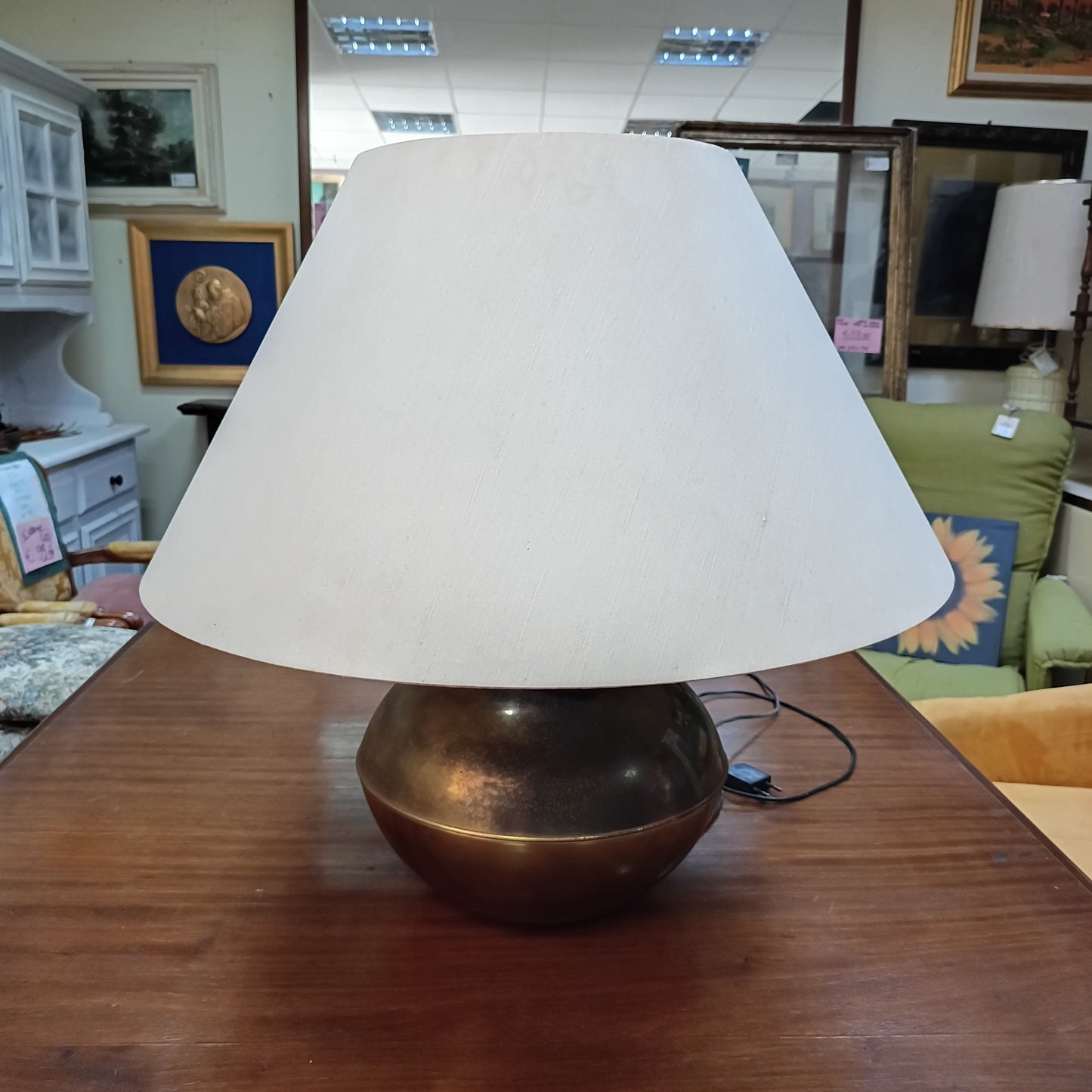 Lume Ottone Paralume Beige Anni 60