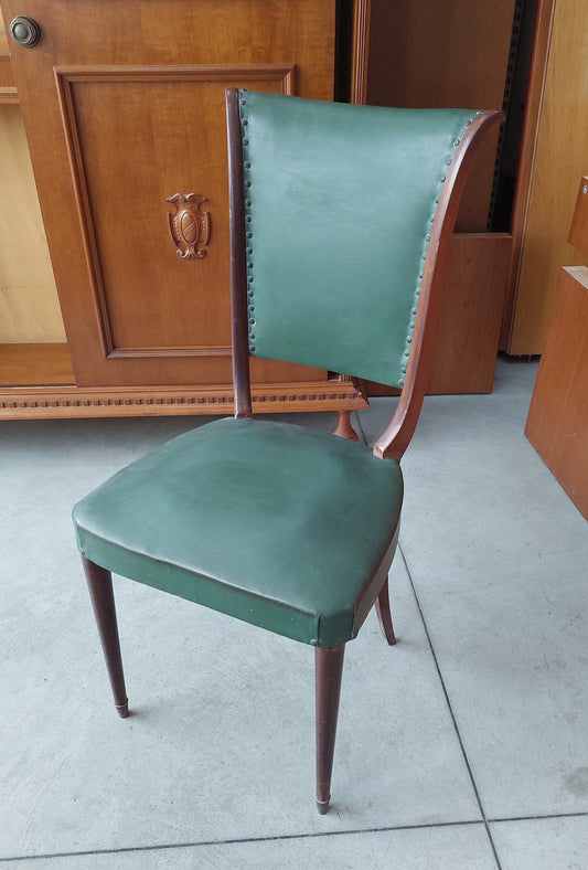 Set/6 Sedie Legno*/pelle Verde Anni '50