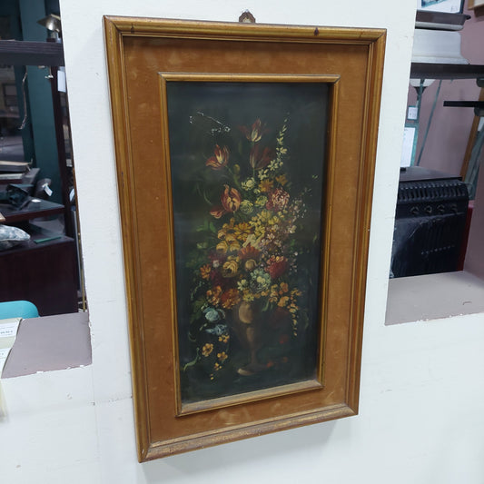Quadro Vaso Con Fiori Cornice Legno Oro Cm38x63